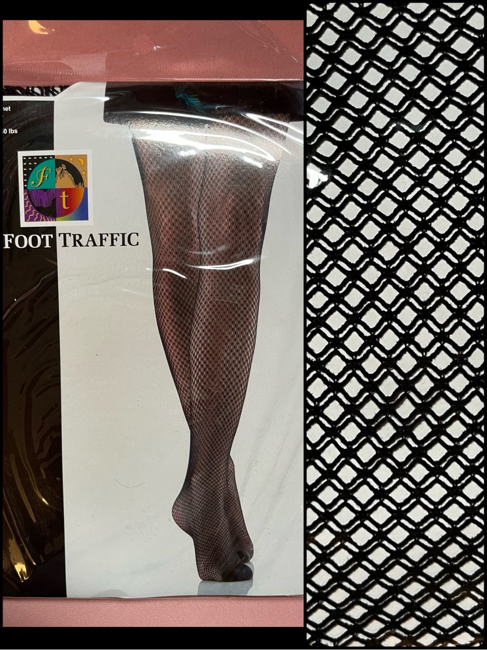 Black Double Fishnet Textured Tights by Foot Traffic Retro Pinup Goth Whimsigoth